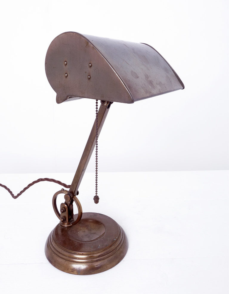 An antique bronze patinated bankers desk light English circa 1920.