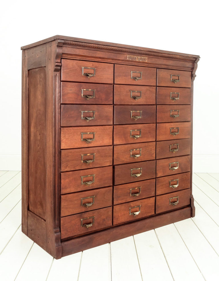 Antique Wabash American walnut & oak filing cabinet, circa 1900.