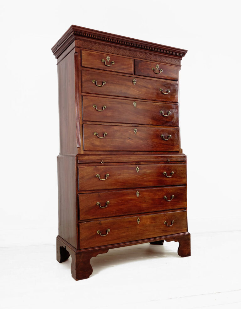 A George III chest on chest in flame mahogany.